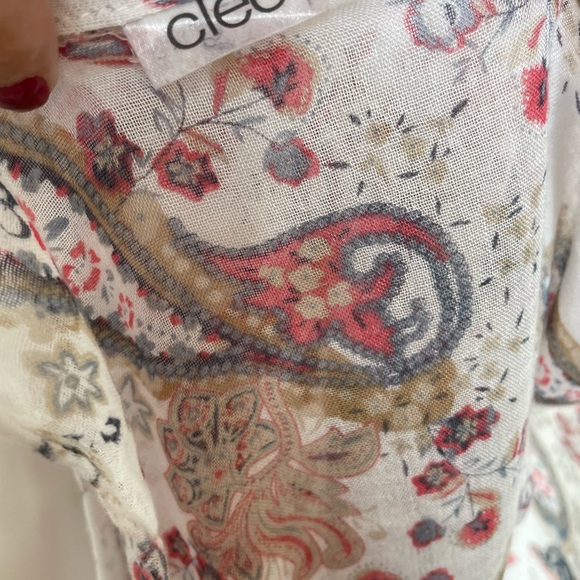 Lovely paisley scarf in blues and reds on a white background. - Picture 2 of 4